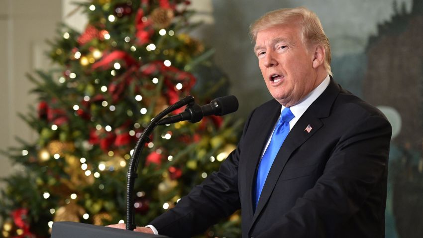 US President Donald Trump delivers a statement on Jerusalem from the Diplomatic Reception Room of the White House in Washington, DC on December 6, 2017.