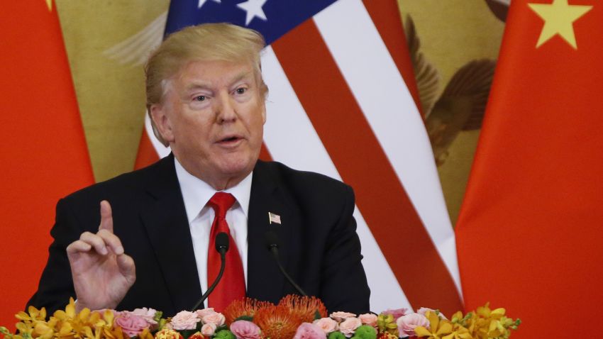 BEIJING, CHINA - NOVEMBER 9:  U.S. President Donald Trump and China's President Xi Jinping (not shown) make a joint statement at the Great Hall of the People on November 9, 2017 in Beijing, China. Trump is on a 10-day trip to Asia.  (Photo by Thomas Peter-Pool/Getty Images)