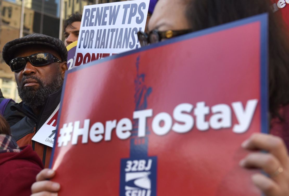 Immigrant advocates protested the TPS decision in New York, home to a large number of Haitians.