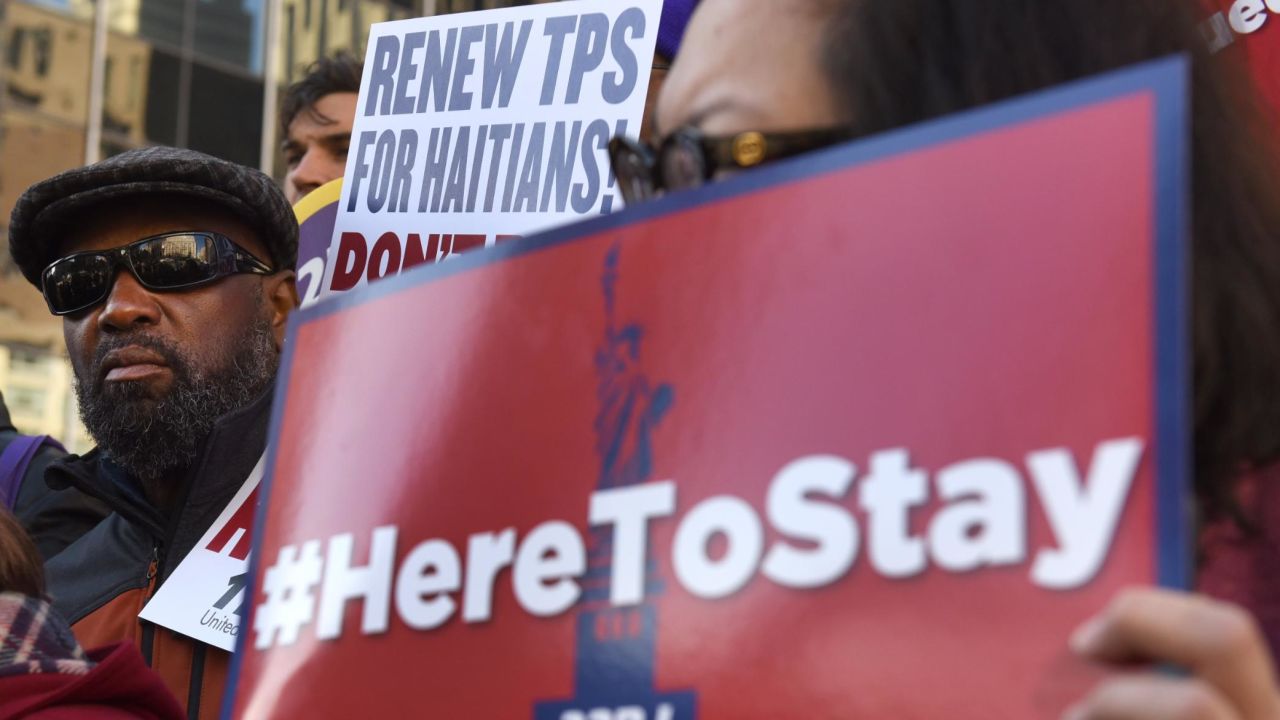 Immigrant advocates protested the TPS decision in New York, home to a large number of Haitians.