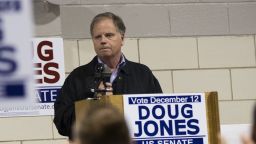 Democratic candidate for U.S. Senate Doug Jones speaks at a fish fry campaign event at Ensley Park, November 18, 2017 in Birmingham, Alabama. Jones has moved ahead in the polls of his Republican opponent Roy Moore, whose campaign has been rocked by multiple allegations of sexual misconduct. (Photo by Drew Angerer/Getty Images)