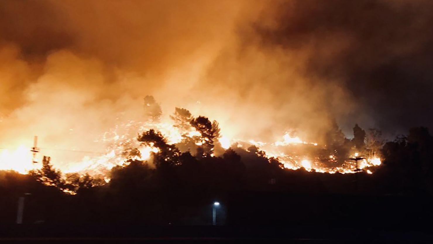 A wildfire burns near the Getty Center in Los Angeles.