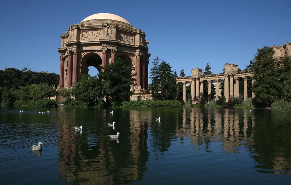 The Palace of Fine Arts, a stone's throw from Lucasfilm's San Francisco HQ, is built in the neoclassic style with Corinthian columns, domes and water -- not unlike parts of Theed.
