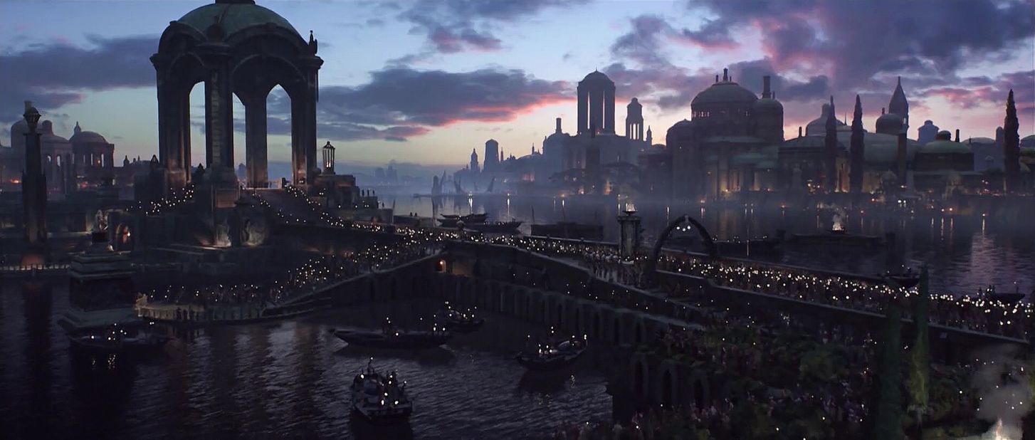 Naboo seen during the funeral of Padme. The neoclassic pavilion on the left has shades of those nearby in San Francisco.