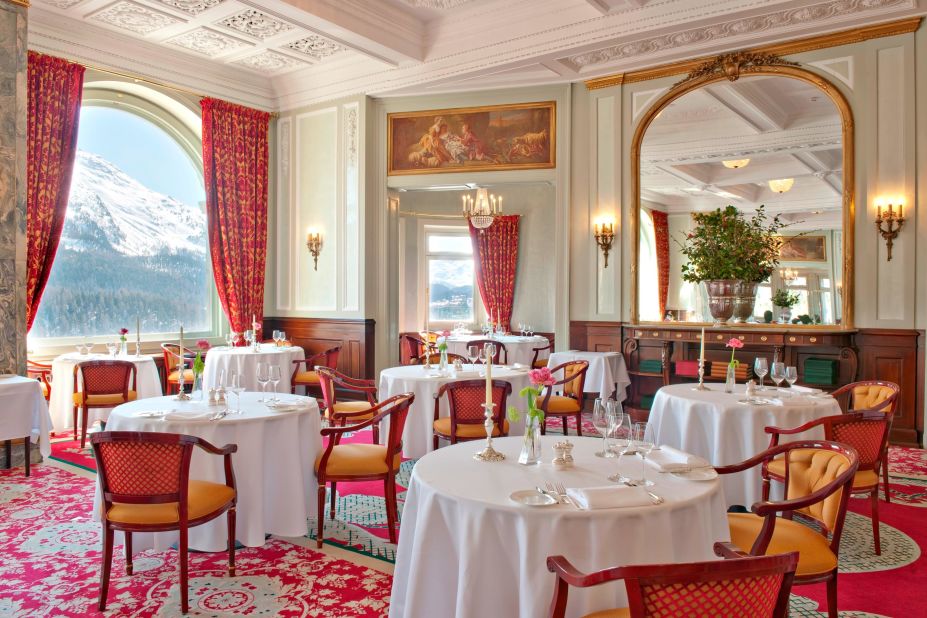 <strong>Carlton Hotel, St. Moritz, Switzerland:</strong> These spectacular hotels also have in-house Michelin-starred restaurants. In Switzerland, the palatial Carlton offers a meal with a view.