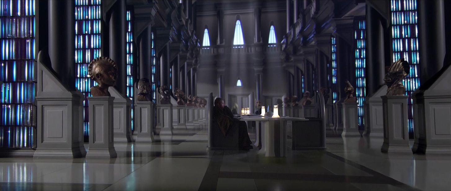The Jedi Temple archives from "Attack of the Clones." Parts of the internal spaces of the temple were supposedly modeled on the Vatican, but the archives have one clear inspiration: The Long Room at Trinity College Dublin.