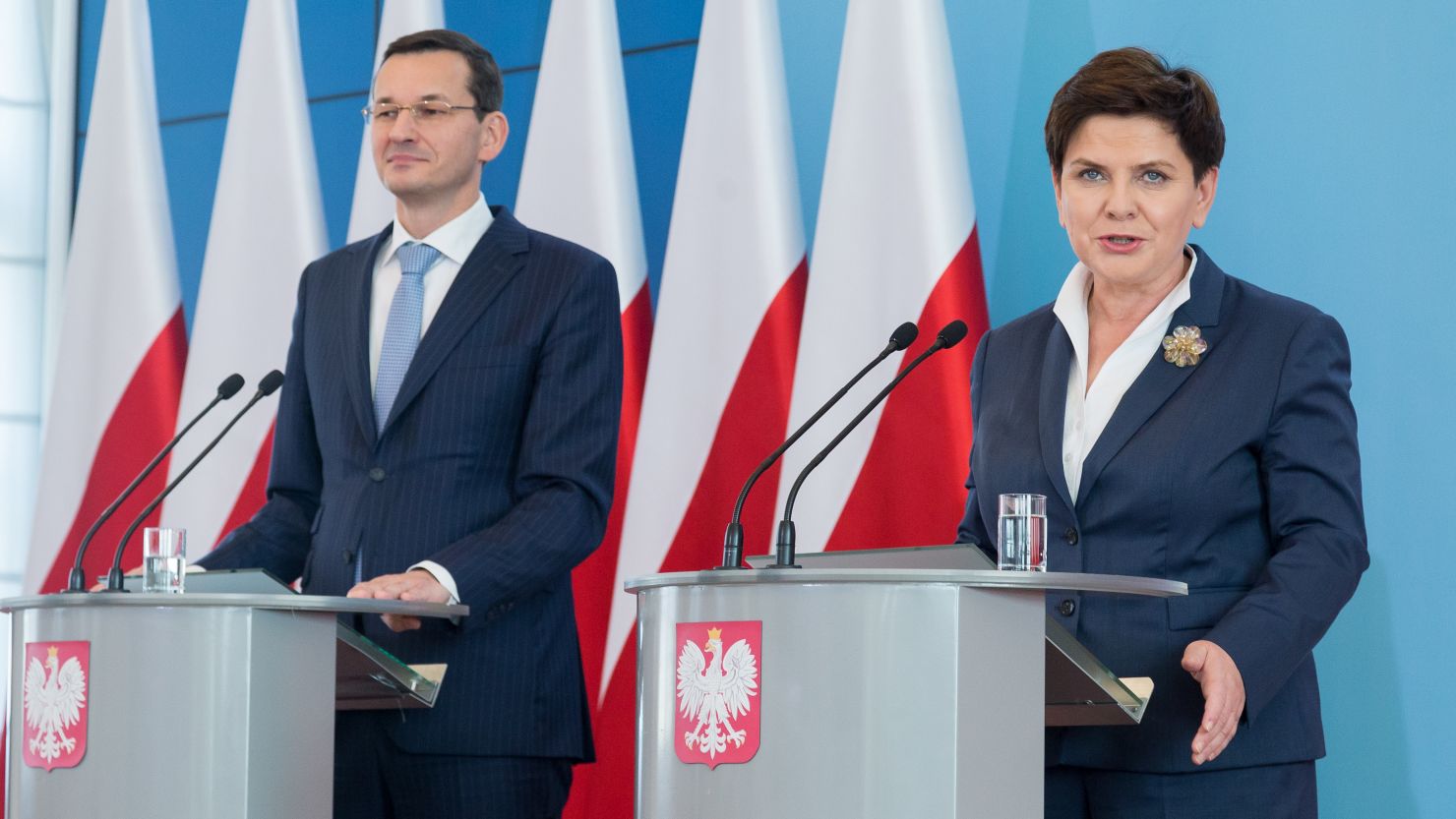 Prime Minister Beata Szydlo, right, is being replaced by Finance Minister Mateusz Morawiecki, left. 