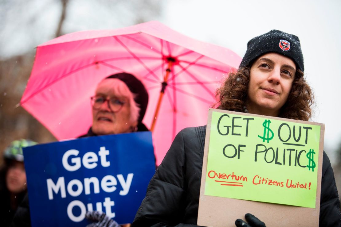 Demonstrators rally  in Washington on the fifth anniversary of the Citizens United decison.