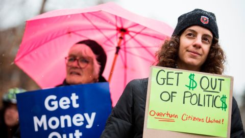 Demonstrators rally in Washington on the fifth anniversary of the Citizens United decison.
