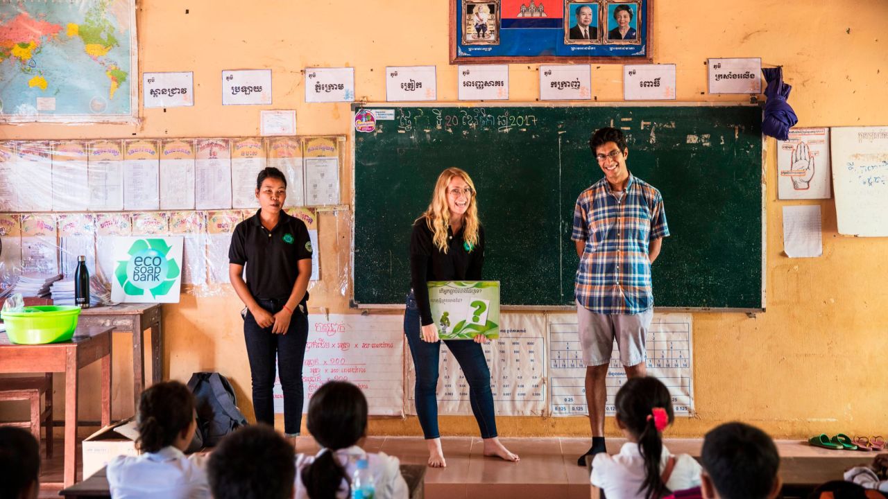 Lakhani and his team travel around Cambodia to educate people about the benefits of using soap, but not just any soap. Many people can afford only the cheapest hygiene supplies and end up washing with laundry detergent, which can be harmful to the skin.