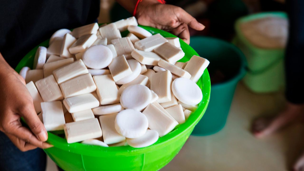 The Eco-Soap Bank takes bars of soap donated from hotels, often barely used, and sanitizes them. The bars are formed into a new bar or made into liquid soap and redistributed. 