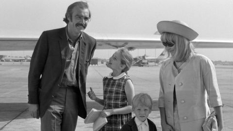 Connery travels with his actress-wife, Diane Cilento, and their children Gigi and Jason in 1967.