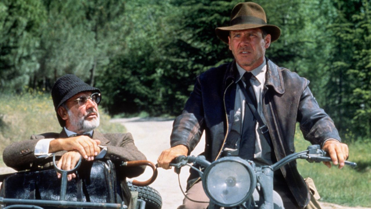 Harrison Ford and Connery during a scene from "Indiana Jones and the Last Crusade" in 1989. Connery played Jones' father as a man who competed with his son for everything -- including women.