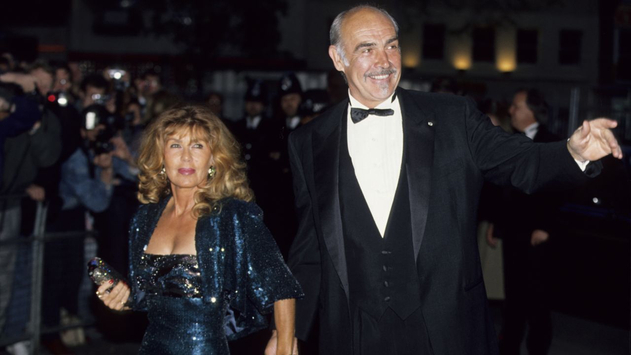 Connery and his second wife, Micheline Roquebrune, attend a premiere in London.