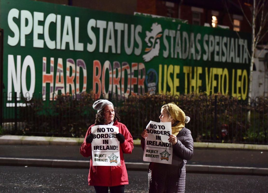 Members of the Sinn Féin party at an anti-Brexit rally in Belfast, Northern Ireland, in December. The issue of the Irish border remains contentious as the UK prepares to leave the European Union.