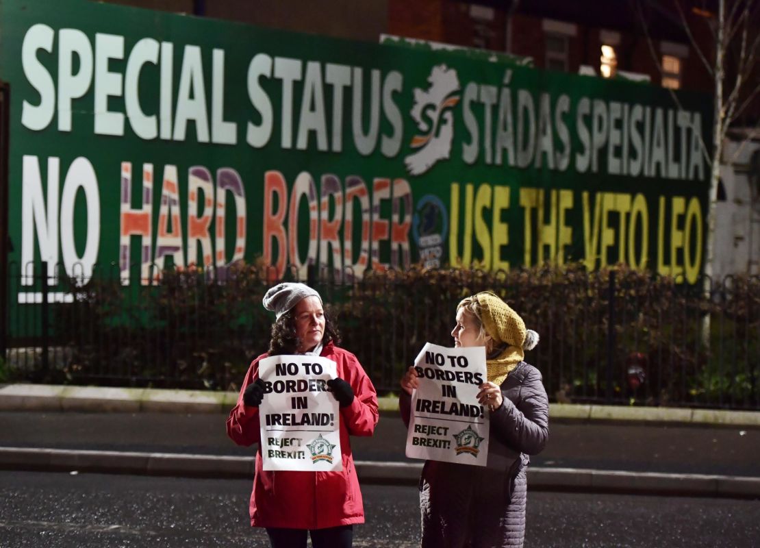 Sinn Fein hold an anti-Brexit rally in Belfast in December 2017.