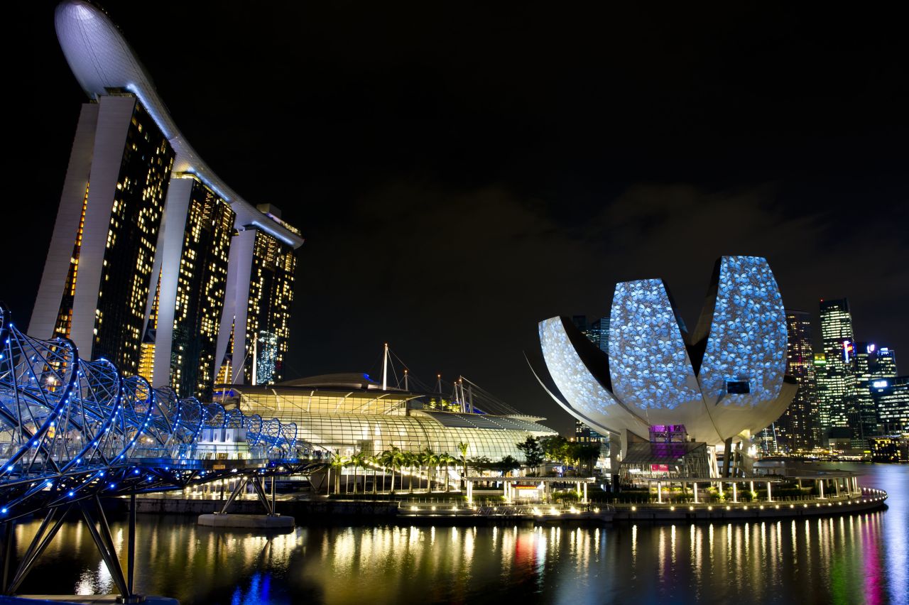 <strong>Marina Bay Sands: </strong>This distinctive hotel, which opened in 2010, features in most shots of the Singapore skyline -- and the film is no exception. It's instantly recognizable by the surfboard-shaped rooftop park set across the three 57-story-high towers.