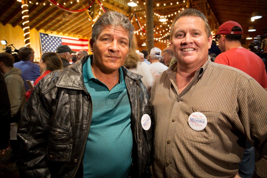 Riley Chestang and Dale Douglas, Creek Indians from Mobile, went to Roy Moore's event in Fairhope and said they believe Moore can change Washington - "He's going to have a fight on his hands when he gets there. We'll keep supporting him," Chestang told CNN. "If I didn't vote for like-minded people that's going to work with Trump, there was really no reason for me to vote for Trump," Douglas told CNN. 