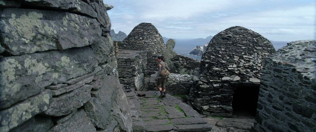 Stone clochans, as seen in "The Force Awakens." The 6th century structures on Skellig Michael, an outcrop off southwest Ireland, were once a Christian monastery, but in the "Star Wars" universe double as the site of the first Jedi temple.