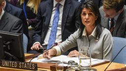 NEW YORK, NY - DECEMBER 08: U.S. Ambassador to the United Nations Nikki Haley delivers a speech during a United Nations Security Council meeting on the situation in Palestine at the United Nations headquarters on December 8, 2017 in New York City. Deadly clashes broke out in Jerusalem and the West Bank after US President Donald Trump's decision to recognize Jerusalem as the capital of Israel. (Stephanie Keith/Getty Images)