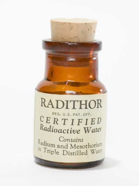 Radithor was an early "energy drink" containing radioactive radium. It was advertised as a cure-all medicine for fatigue, arthritis, neuritis and other ailments.