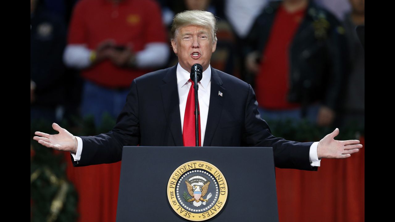 President Donald Trump speaks during a rally in Pensacola, Fla., Friday, Dec. 8, 2017. (AP Photo/Jonathan Bachman)