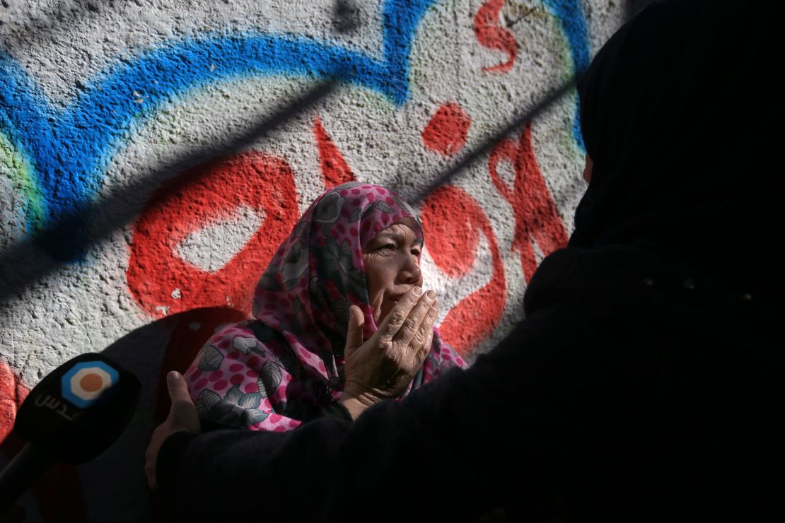 A relative of Mohammad Masry, who died in clashes with Israeli forces, mourns at his funeral.