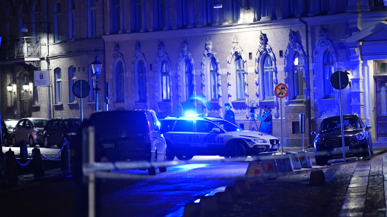 A view of a site where a synagogue was attacked in Gothenburg, Sweden, late Saturday Dec. 9, 2017. 