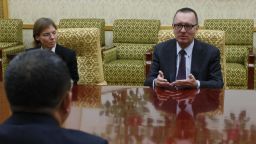 U.N. undersecretary-general for political affairs Jeffrey Feltman, center, meets with North Korean Foreign Minister Ri Yong Ho at the Mansudae Assembly Hall in Pyongyang, North Korea Thursday, Dec. 7, 2017. The senior United Nations official is on a four-day visit to the country at the invitation of the North Korean government. (AP Photo/Jon Chol Jin)