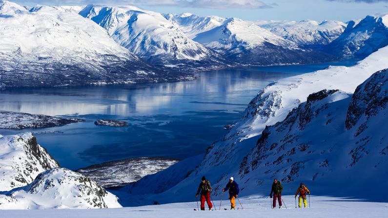<strong>Debut tour:</strong> "Aksel Lund Svindal <em>(second from left)</em> is one of the most successful ski racers of modern times but this was his first ever ski touring trip, being filmed for a video. It was in the Lyngen Alps in the far north of Norway, on the islands to the east of Tromso. It's one of the most unique places in the world and a mecca for ski touring. Aksel was so humble and so happy to learn, and it was a really cool experience to share it with him. We walked for six-seven hours uphill with skins our skis and had amazing snow all the way back to the fjord." -- <em>Mattias Fredriksson. </em><br /><em> </em>