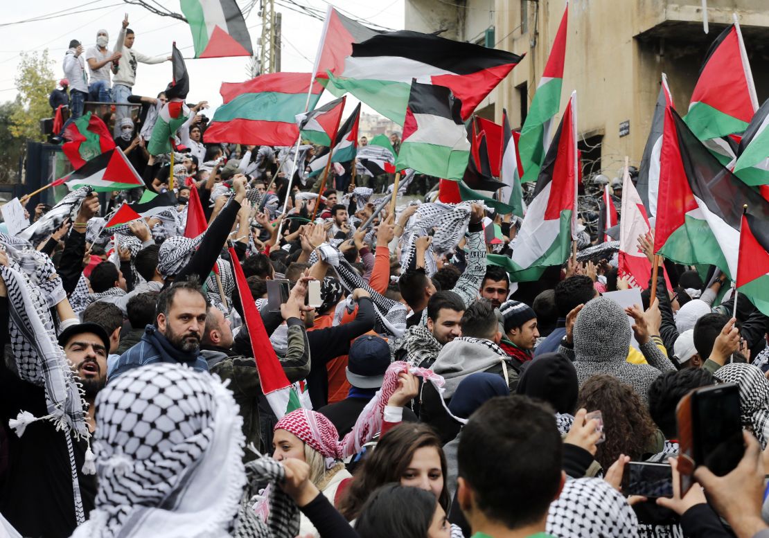 Hundreds protest outside the US embassy in Beirut on Sunday. 