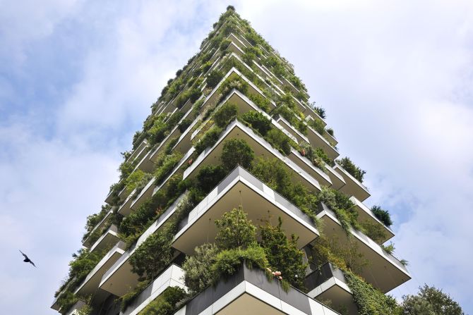 Milan's "Vertical Forest" is an award-winning skyscraper that was completed in 2014. More than 800 trees were planted on steel balconies with the aim of combating urban pollution. 