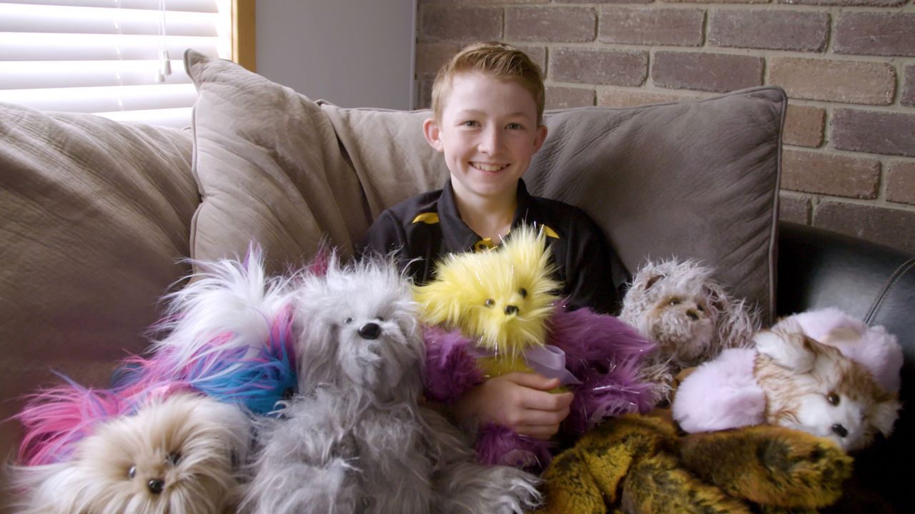 One of nine siblings, Campbell taught himself to sew by trial and error, using patterns he found online. He delivers bears to children in the hospital and sends them to others around the world. His shelves are full of dozens of bears getting ready to go off to the hospital this Christmas.