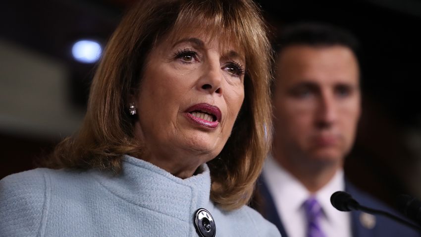 WASHINGTON, DC - NOVEMBER 15:  Rep. Jackie Speier (R) (D-CA) speaks at a press conference on sexual harassment in Congress on November 15, 2017 in Washington, DC. Sen. Kirsten Gillibrand and Speier announced the introduction of bipartisan legislation to prevent and respond to sexual harassment in Congress.  (Win McNamee/Getty Images)