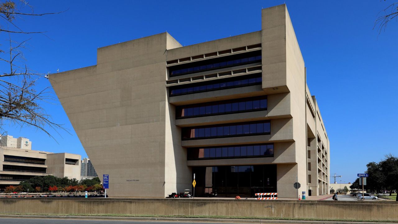Completed in 1978, Dallas City Hall is the seat of Dallas's municipal government. Pei designed the building as an inverted pyramid, with public areas on the lower floors, and office space on the upper floors. His idea was that visitors should be able to access the attractive spaces in the lower stories easily, without having to navigate through a maze of offices. 