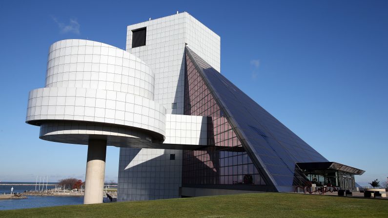 The Rock and Roll Hall of Fame, which rises above the shore of Lake Erie in downtown Cleveland, Ohio, opened its doors in 1995. Despite knowing little about rock and roll, Pei designed a building that captures the drama of the music, with bold, pyramidal forms anchored by a 162-foot tower. 