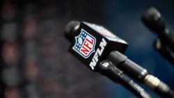 LAKE FOREST, IL - AUGUST 24:  A detailed view of a NFL Network microphone is seen on a podium in the conference room at Hallas Hall during the Bears training camp on August 24, 2017 at Halas Hall, in Lake Forest, IL. (Photo by Robin Alam/Icon Sportswire via Getty Images)