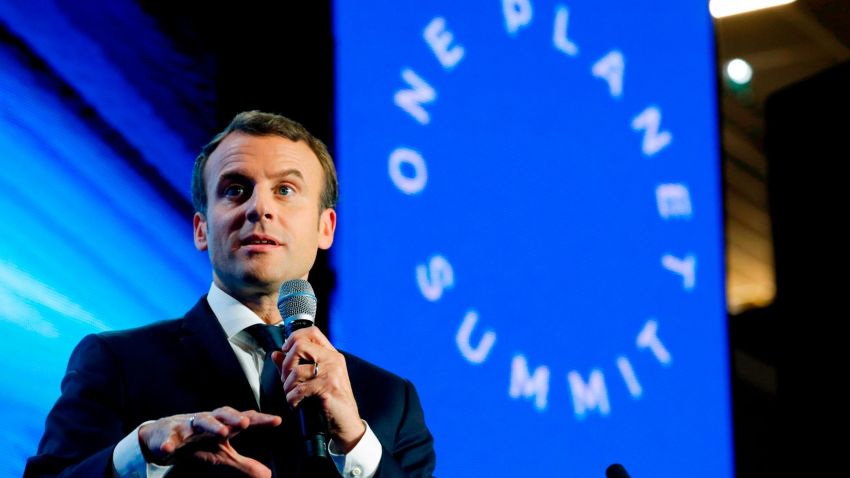 French President Emmanuel Macron delivers a speech during the 'Tech for Planet' event at the 'Station F' start-up campus ahead of the One Planet Summit in Paris on December 11, 2017.  / AFP PHOTO / POOL / PHILIPPE WOJAZER        (Photo credit should read PHILIPPE WOJAZER/AFP/Getty Images)