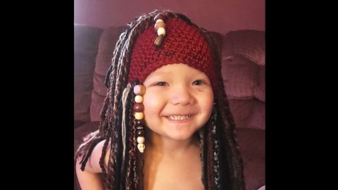 The Magic Yarn Project also makes character wigs and beanies -- like this Capt. Jack Sparrow one -- that are more popular with boys, although any child can request any wig they want.