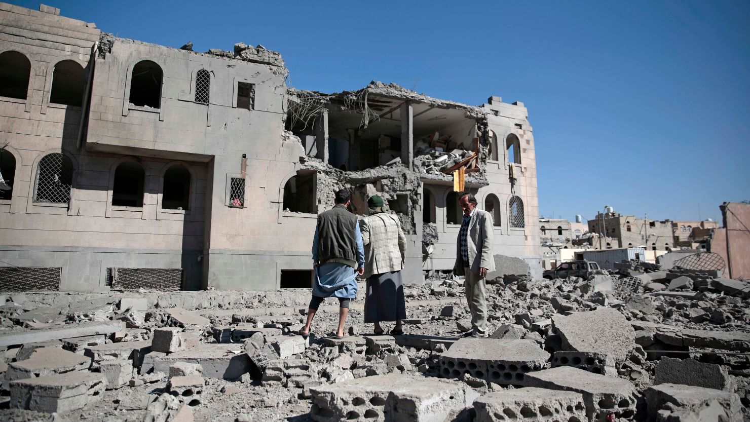 The rubble of a Houthi rebel-held detention center.