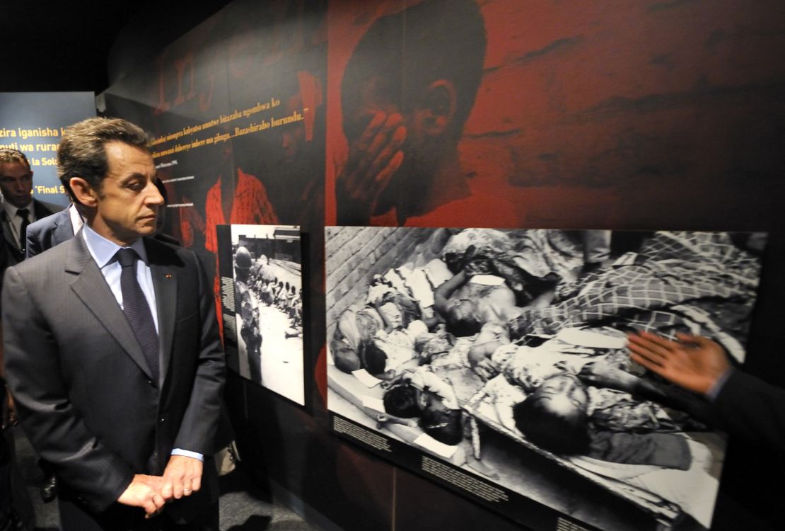 France's former President Nicolas Sarkozy visits the Memorial of the Rwandan genocide in Kigali on February 25, 2010.
