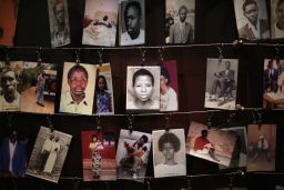 Victims of the 1994 Rwanda genocide; one historian says the genocide was made possible in part by the power of words.