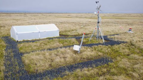 A climate research station is seen from above in Barrow, Alaska.