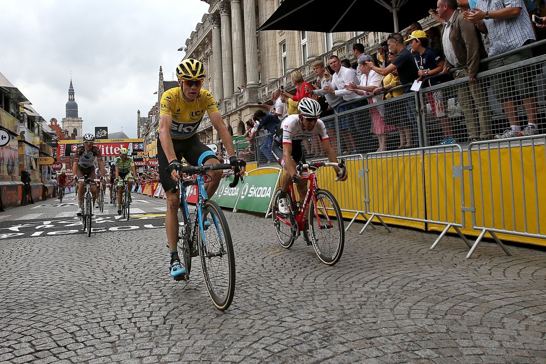 Froome and Tony Martin of Germany are pictured in action during the 2015 Tour de France.
