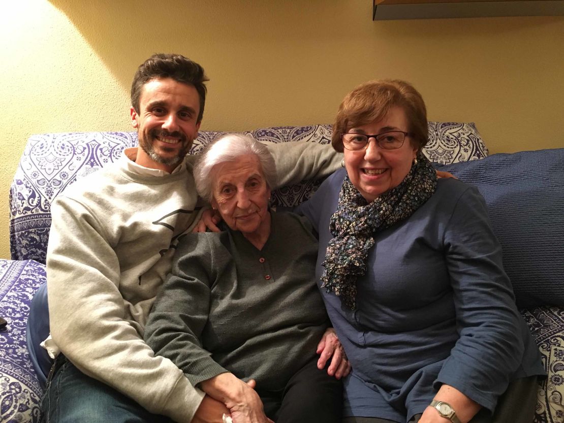 Rosario Caceres, 95, center, with her grandson, David Rosello, left, and her daughter, Maria Victoria Cutrona.