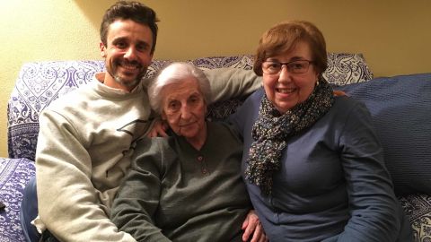 Rosario Caceres, 95, center, with her grandson, David Rosello, left, and her daughter, Maria Victoria Cutrona.