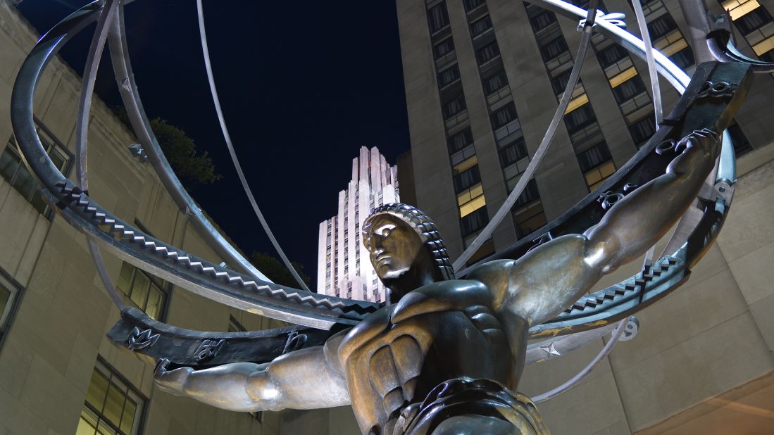 Home to a renowned collection of Art Deco sculptures and motifs, Rockefeller Center's largest (and maybe most recognized) sculpture is the bronze statue of Atlas supporting the earth on his shoulders.