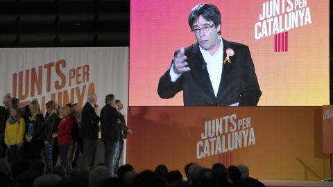 Carles Puigdemont addresses supporters at a campaign event on December 4.