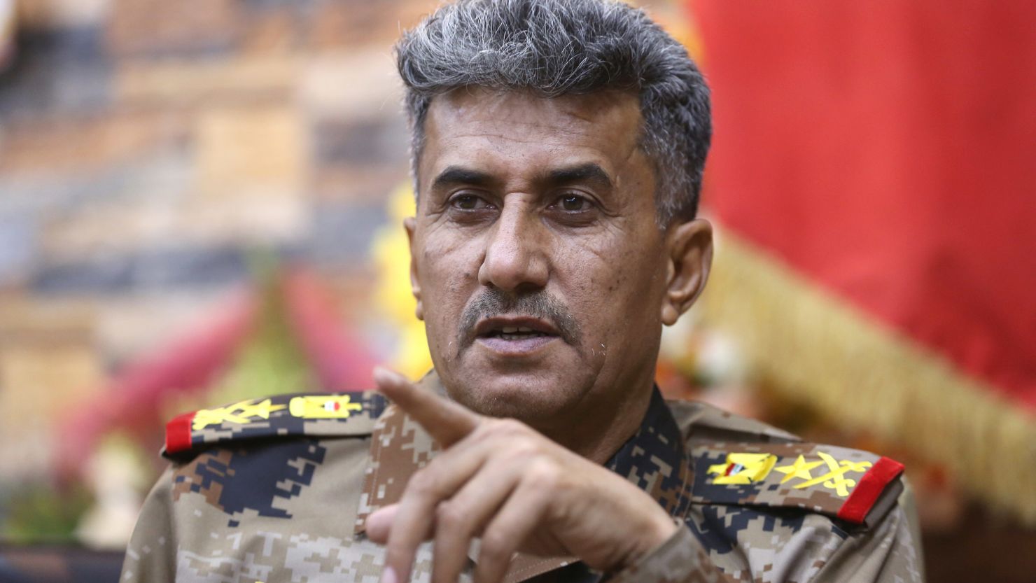 Lt. General Abdul-Wahab al-Saadi, commander for the Iraqi counterterrorism forces' operation to re-take Fallujah from Islamic State militants, speaks at a military camp outside Fallujah, Iraq, Monday, June 27, 2016.