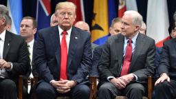 US President Donald Trump sits with Attorney General Jeff Sessions on December 15, 2017 in Quantico, Virginia, before participating in the FBI National Academy graduation ceremony.